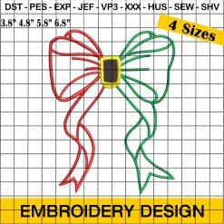 Christmas Bow Embroidery Design - Festive Red and Green Accent