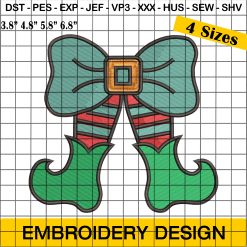 Festive Elf Boots Embroidery Design - Green Christmas Embroidery Designs