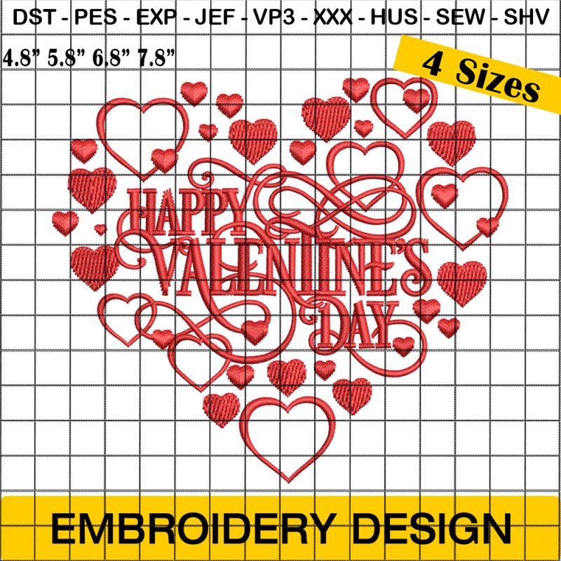 Happy Valentines Day Embroidery, Valentines Day Embroidery Design