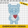 Teddy Bear With Heart Applique Embroidery Designs, Teddy Embroidery Design, Valentine Embroidery Pattern, Trendy Embroidery