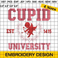 Cupid University EST 1415 Valentine Embroidery Design, Vintage Valentine Cupid Embroidery Design