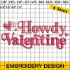 Howdy Valentine Embroidery Design, Retro Valentine Hearts Embroidery Design