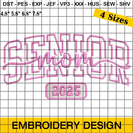 Senior Mom 2025 embroidery designs, Coquette Bow embroidery pattern, Back To School Embroidery Design