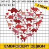 Dinosaur Heart Embroidery Design, Valentines Day Embroidery Design