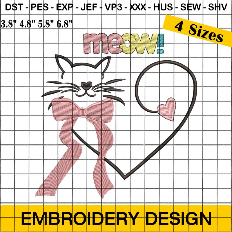 Cat Valentine Embroidery Designs, Cute Valentine Embroidery Design, Valentine Embroidery Design