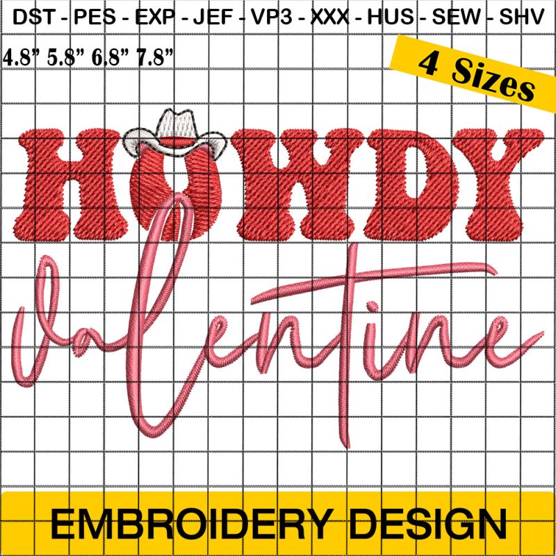 Howdy Valentine Embroidery, Western Howdy Valentine Embroidery Design