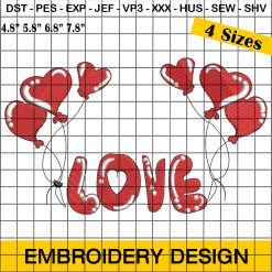 Valentines Love Balloons Embroidery, Valentine's Day Love Embroidery Designs