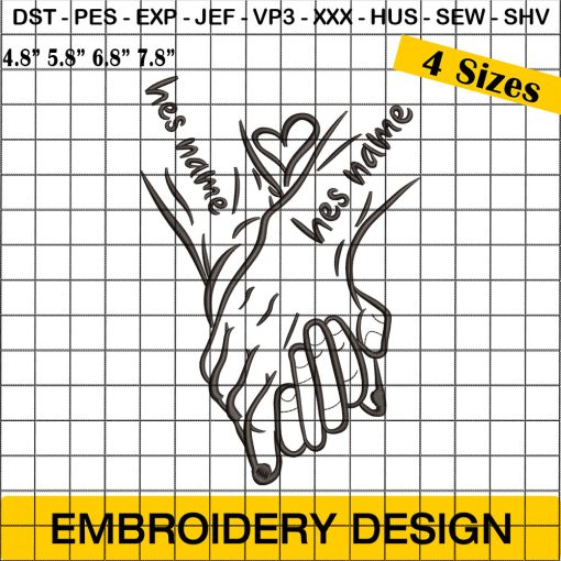 Custom Holding Hands Embroidery Design, Couple Holding Hands Valentines Day Embroidery Design