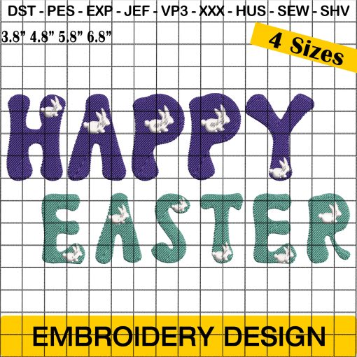 Happy Easter Bunny Embroidery Design