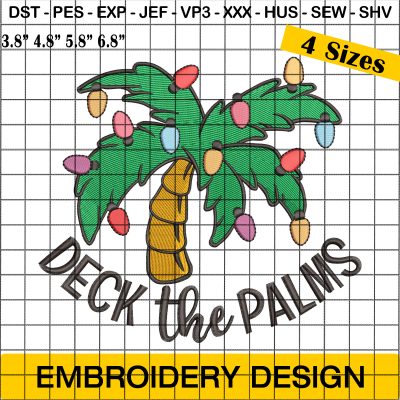 Deck the Palms Embroidery, Christmas Palm Tree Embroidery Design