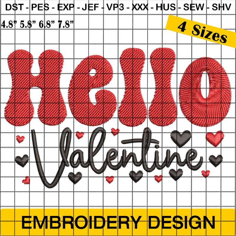 Hello Valentine, Valentine's Day Embroidery Design