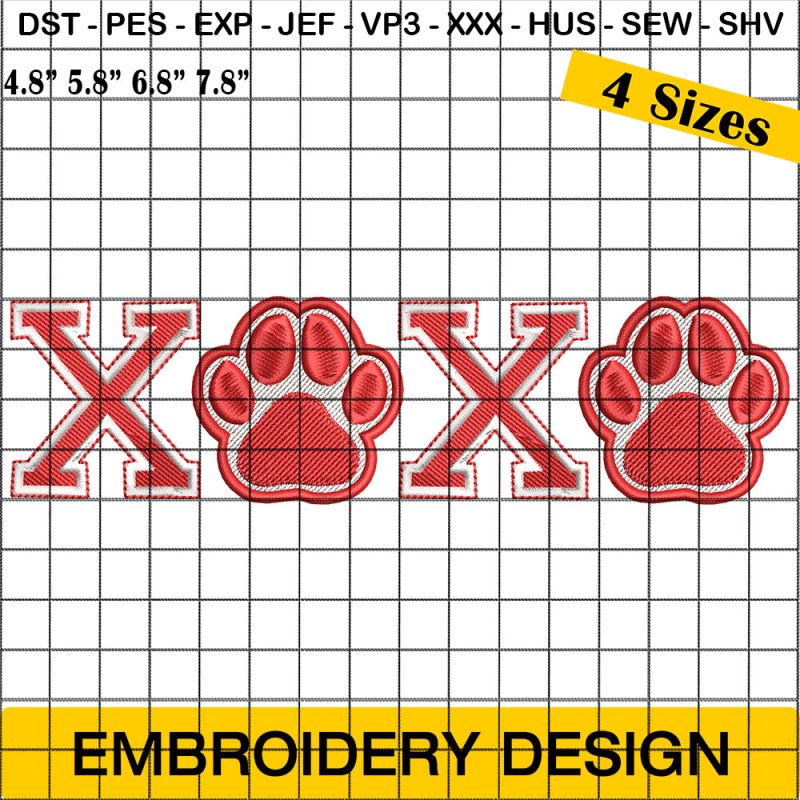 XoXo Paw Embroidery Design, Valentine Dog Embroidery Design