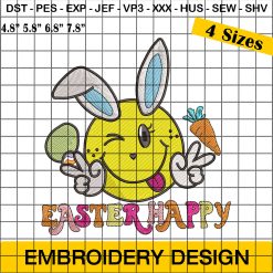 Easter Happy Embroidery, Smiley Face Embroidery, Bunny Ear Smiley Face Embroidery Design