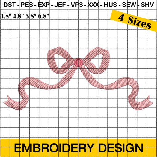 Ribbon Bow Tie Embroidery Design, Pink Mini Bow Embroidery Design