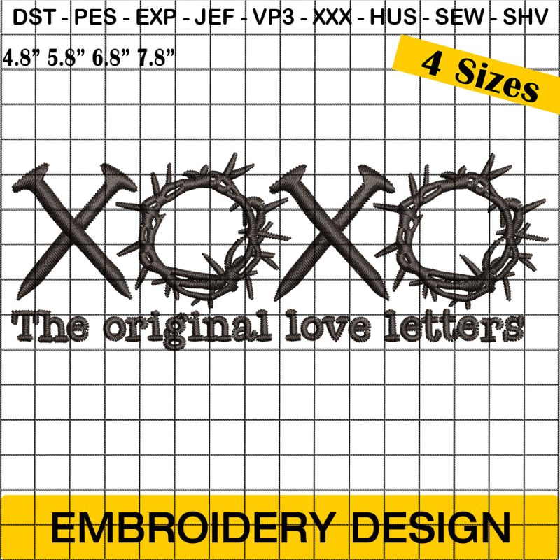 XOXO The Original Love Letters Embroidery, Crown of Thorns Embroidery Design
