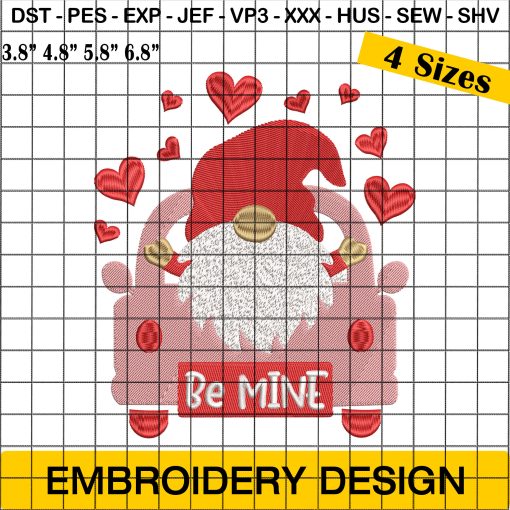 Valentine Gnome Machine Embroidery, Valentine's Day Gnomes Embroidery Design