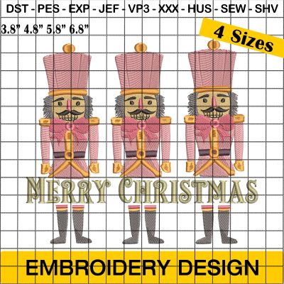 Pink Nutcracker Friends Embroidery, Pink Nutcracker Merry Christmas Embroidery Design