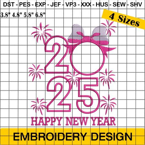 Hello 2025 Embroidery, Happy New Year Embroidery Design