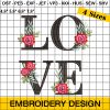 Love Alphabet With Rose Floral Embroidery Design