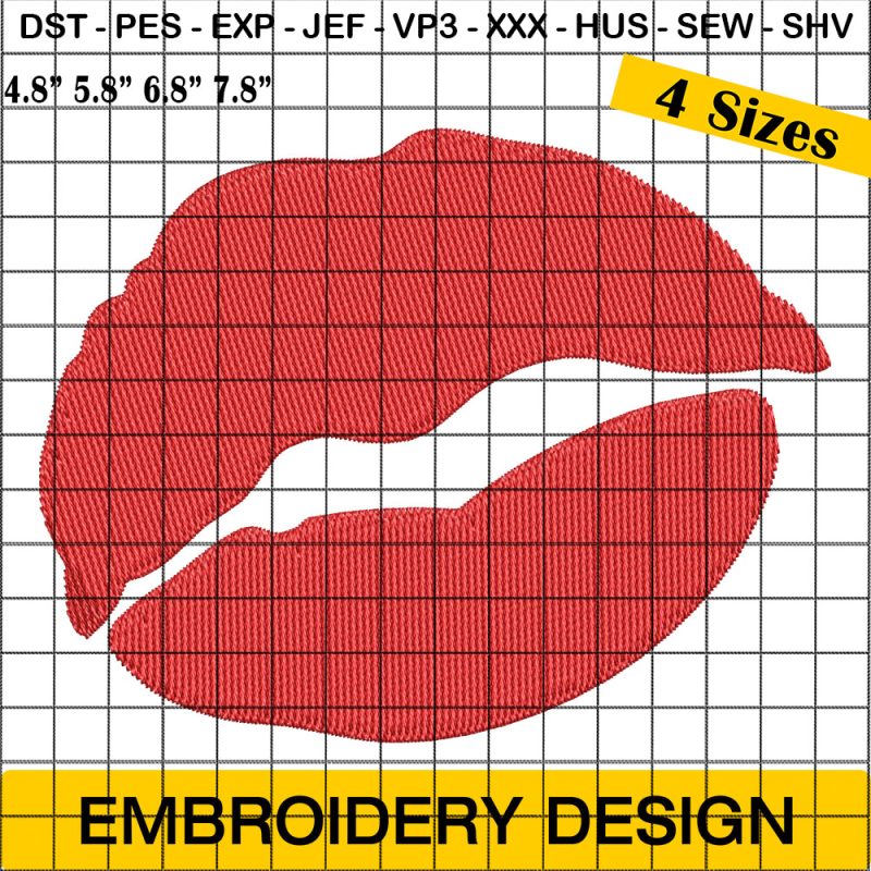 Lips Embroidery Design, Valentines Day Embroidery Design