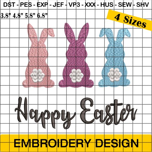 Easter Bunny Embroidery, Happy Easter Embroidery Design