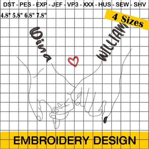 Couple Dina And William Holding Hands Embroidery Design, Valentine's Day Embroidery Design