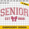 Coquette Senior class of 2026 Embroidery Design, Coquette Bow Embroidery Design, Class Of 2026 Senior Embroidery Design