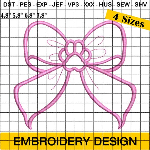 Cute Bow Embroidery, Dog Paws Coquette Bows Embroidery Design