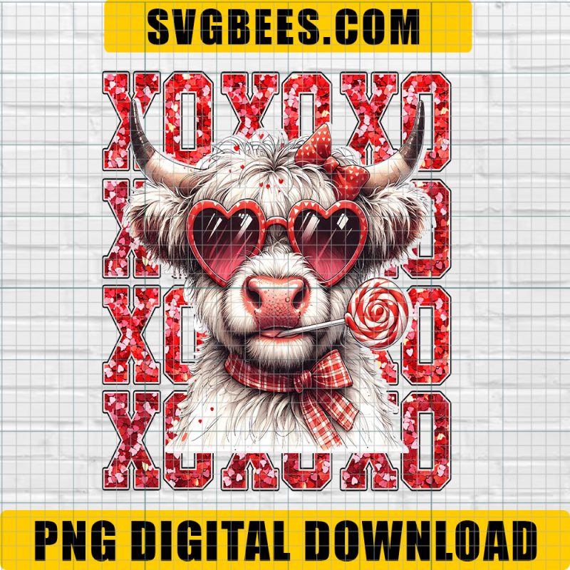 Xoxo Valentine Highland Cow Vibes Png, Western Valentine Png, Valentine Coquette Png