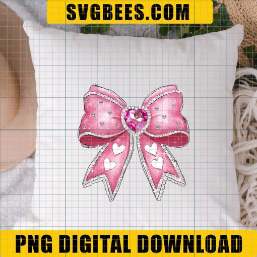 Pink bow with gems Png, Bow Heart png, Coquette Valentine's Day png, Bow png, Heart png - Image 6