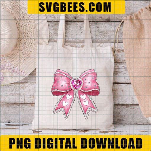 Pink bow with gems Png, Bow Heart png, Coquette Valentine's Day png, Bow png, Heart png - Image 4