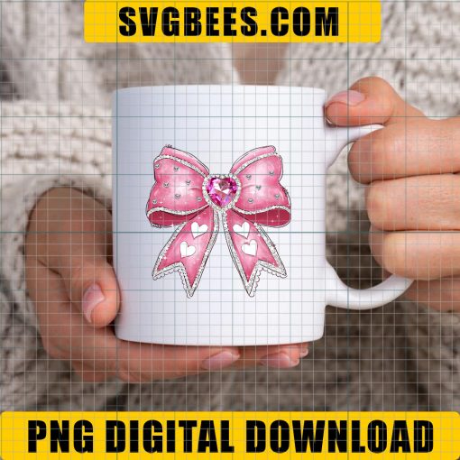 Pink bow with gems Png, Bow Heart png, Coquette Valentine's Day png, Bow png, Heart png - Image 3