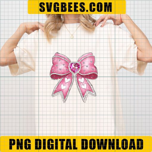 Pink bow with gems Png, Bow Heart png, Coquette Valentine's Day png, Bow png, Heart png - Image 2