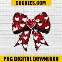 Red Glitter Valentine Coquette Bow PNG, Valentine Coquette Bow With Gems PNG, Happy Valentine's Day