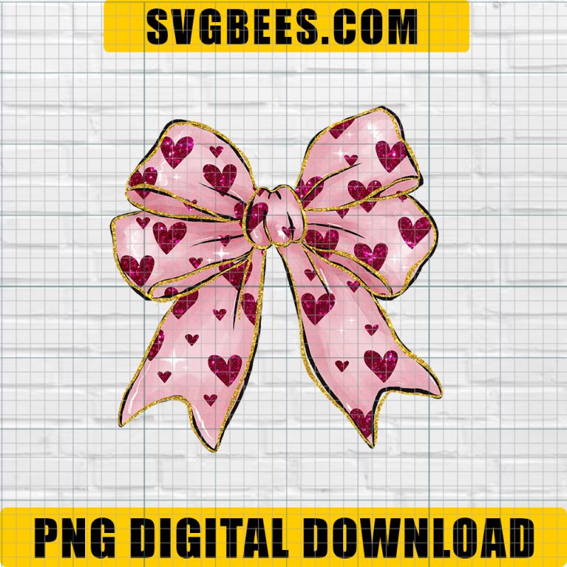 Valentines Day Bow with Hearts PNG, Valentine Coquette Bow, Valentines PNG, Valentines Day PNG