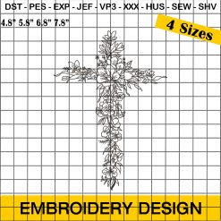 Floral Cross Embroidery Design, Cross With Flowers Embroidery Design