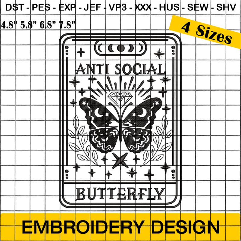 Anti Social Butterfly Embroidery Designs, Butterfly Embroidery Design, Magical Embroidery Design