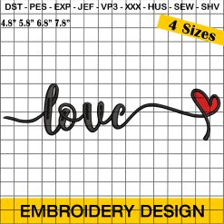 Love Machine Embroidery Design, Heart Love Embroidery Pattern, Valentines Day Embroidery Design