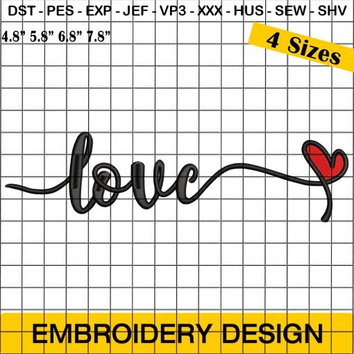 Love Machine Embroidery Design, Heart Love Embroidery Pattern, Valentines Day Embroidery Design