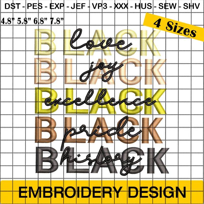 Black Month Embroidery Designs, Special Days Embroidery Design, Black History Month Embroidery Design