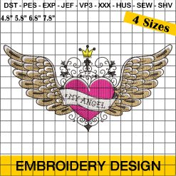 My Angel Embroidery Design, Winged Heart Machine Embroidery design, Cute Heart with Wings Embroidery Design