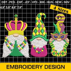 Mardi Gras, Embroidery, Mardi Gras Gnome Embroidery Designs, Holiday Embroidery Design