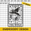 The Witch Tarot Card Embroidery Design, Witch And Cat tarot Embroidery Design