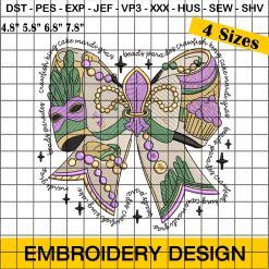 Mardi Gras Coquette Embroidery Design, Mardi Gras Vibes Embroidery Design