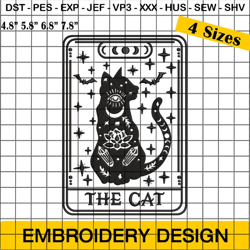 The Cat Embroidery Designs, Cat Lovers Gift Embroidery Design, Magical Embroidery Pattern