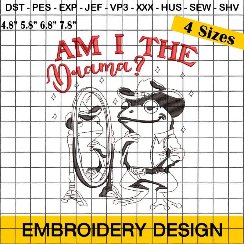 Drama Frog Embroidery Designs, Cute Frog Embroidery Design, Western Embroidery Pattern