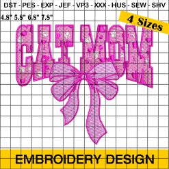 Cat Mom Coquette Embroidery Design, Coquette Bow Embroidery Design