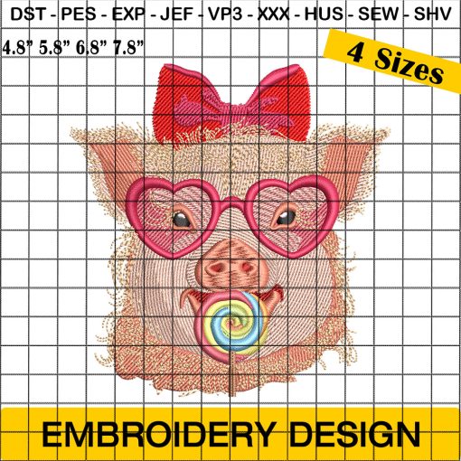 Valentine Pig Embroidery Designs, Valentine Embroidery Design