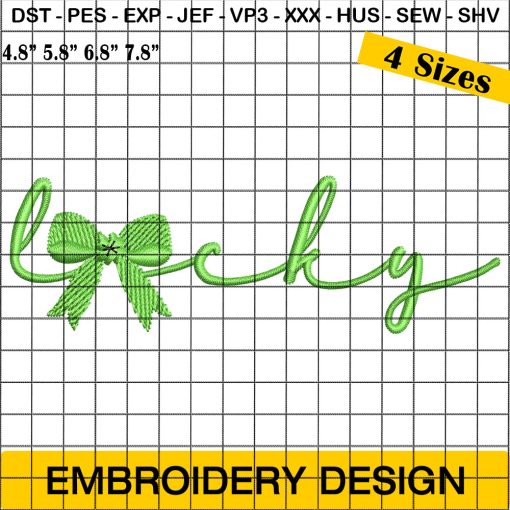 Coquette Lucky Embroidery Design, St. Patrick's Day Embroidery Design