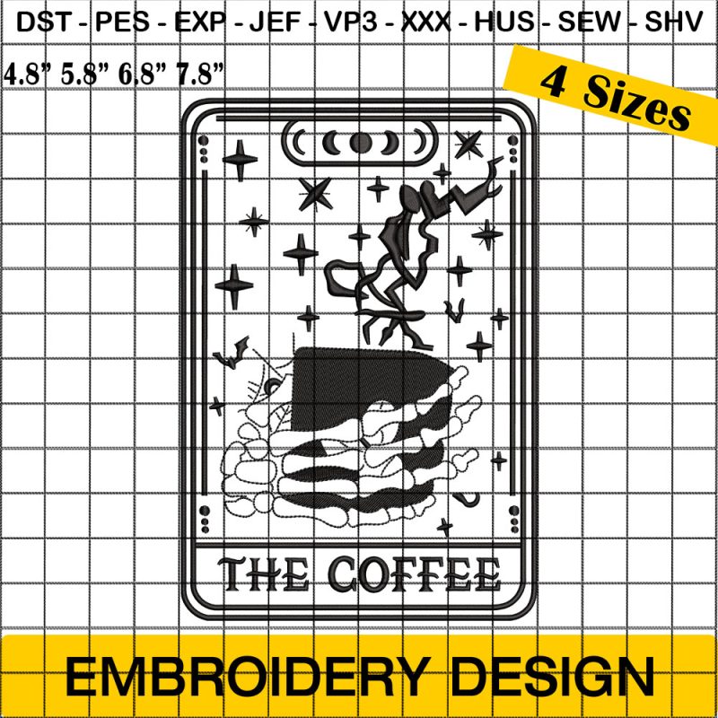 The Coffee Embroidery Designs, Coffee Tarot Card Embroidery Design, Magical Embroidery Design